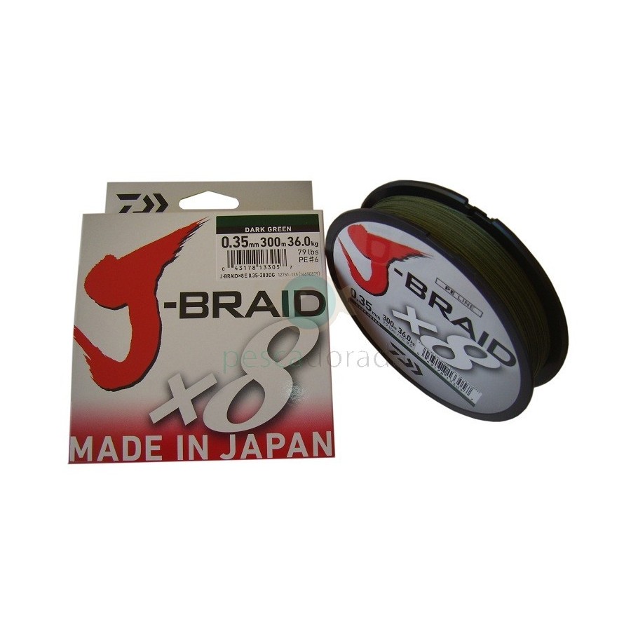 Hilo Trenzado Daiwa J Braid X8 300 metros Verde Oscuro