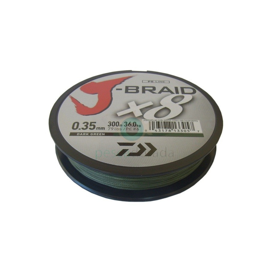 Fil De Pêche Daiwa J-Braid X8 - Tresse 8 Brins 300 M - PE.2 / 0,20 Mm / Résistance 13 Kg - Vert