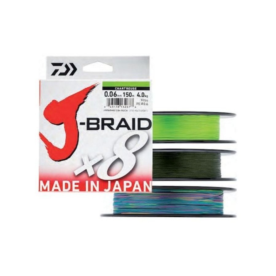 Daiwa J-Braid X8 - Tresse Pêche 8 Brins 300 M PE.4 (0,28 Mm) - Résistance 26,5 Kg, Multicolore